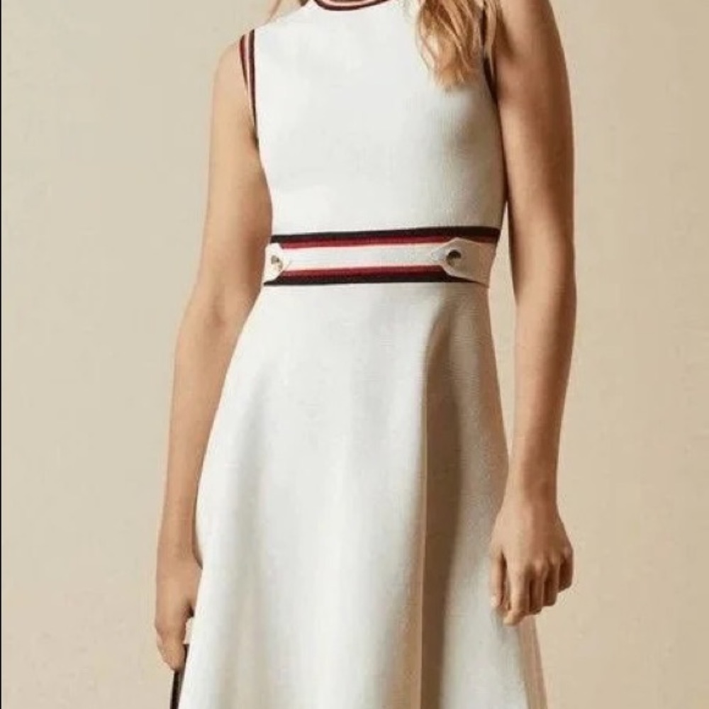 Ted Baker White with red/blue accents fit and flare dress
